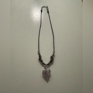Raw Arrowhead Amethyst Wire Wrapped Pendant with Beaded Accents/Corded Necklace